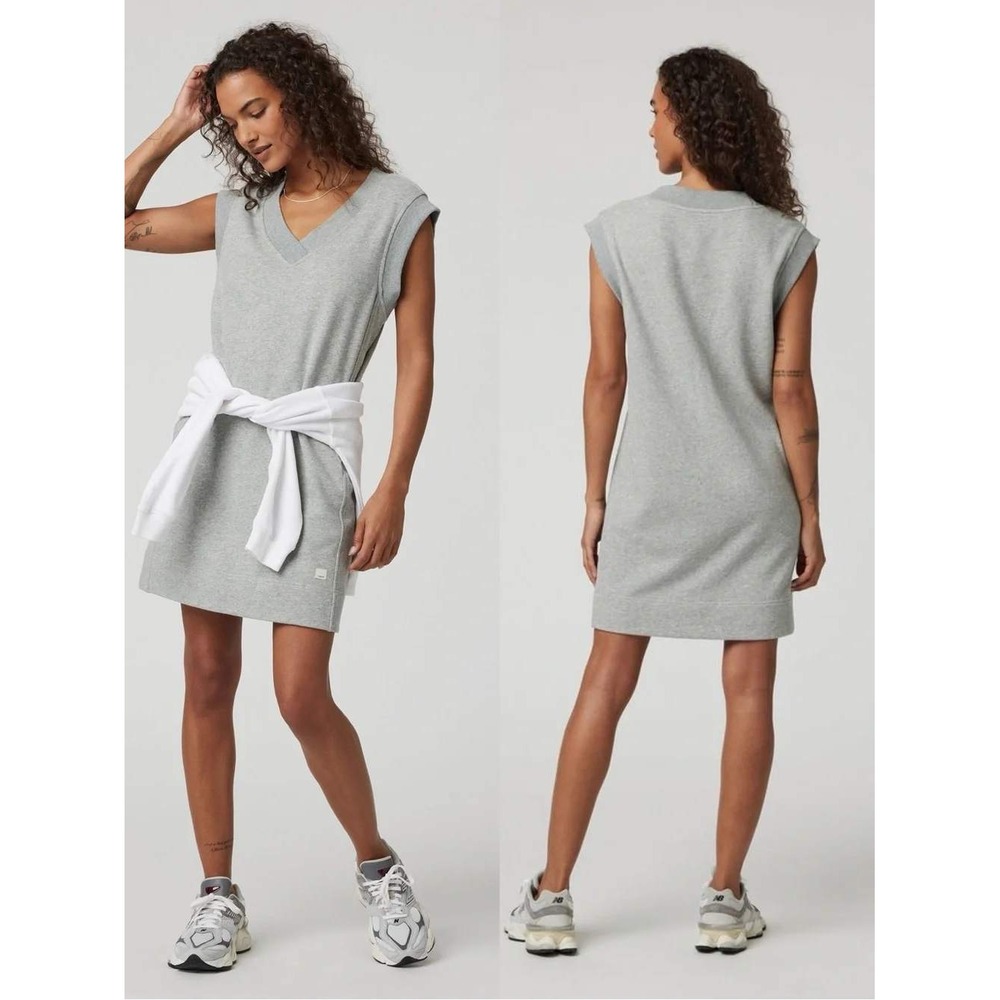 Vuori Sedona Vest Dress Light Heather Grey French Terry Sleeveless V-Neck Large
